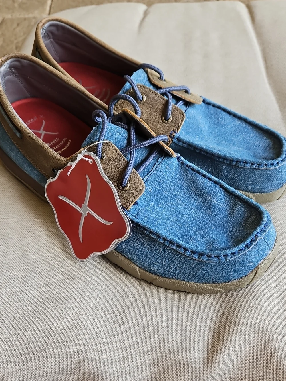 TWISTED X BOOTS Boat Shoe Driving Moc Bomber 100% Leather Denim Look Men's 10.5